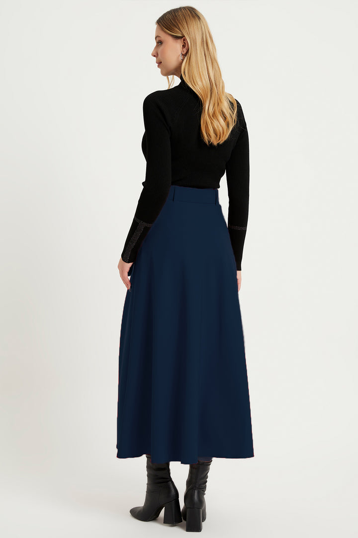 ZRF Women Belted Flared Skirt - Navy - Buffalo Grove