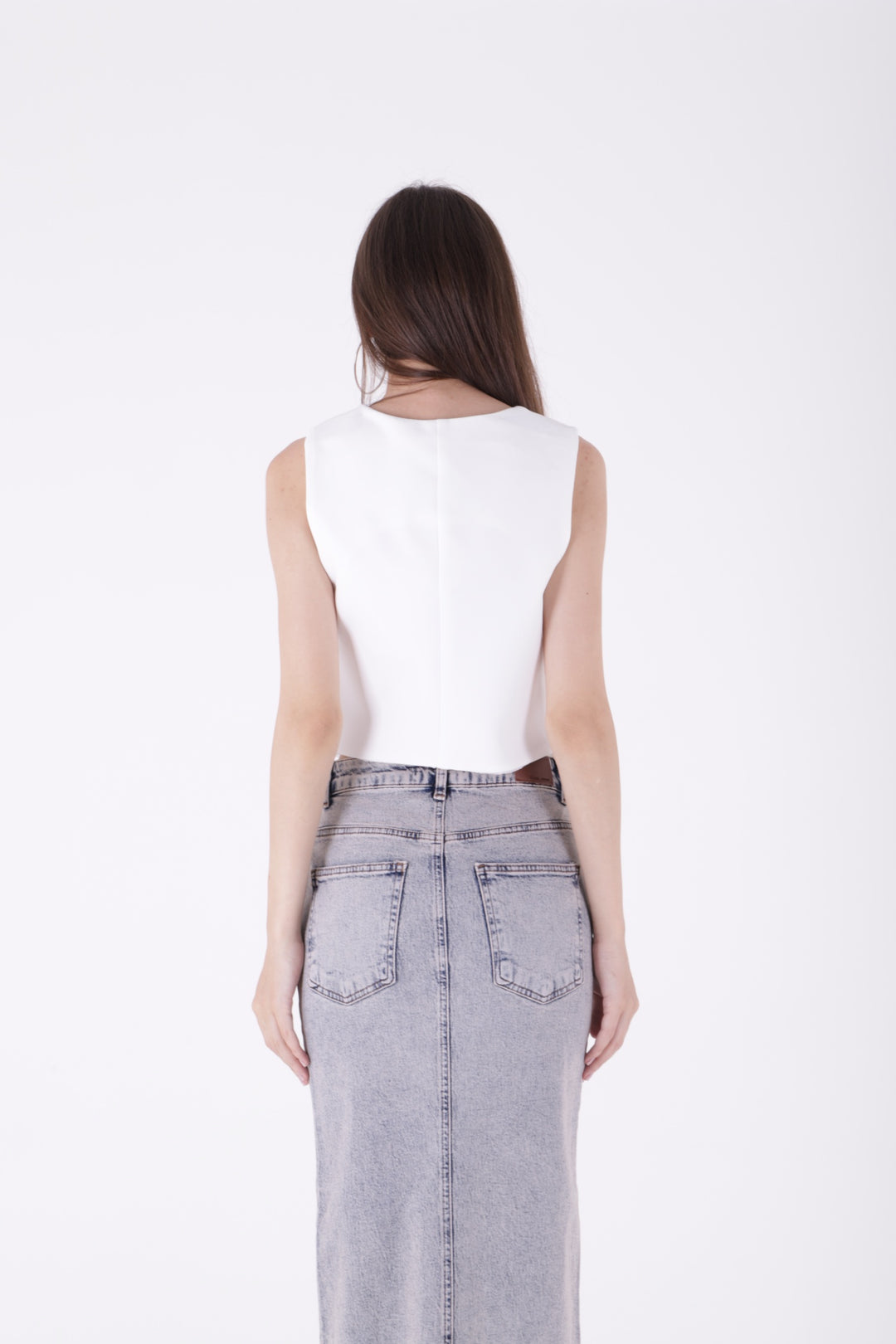 XLJ Fringe Finish Denim Medium Skirt with Front Slit Mixed - Santa María Huatulco