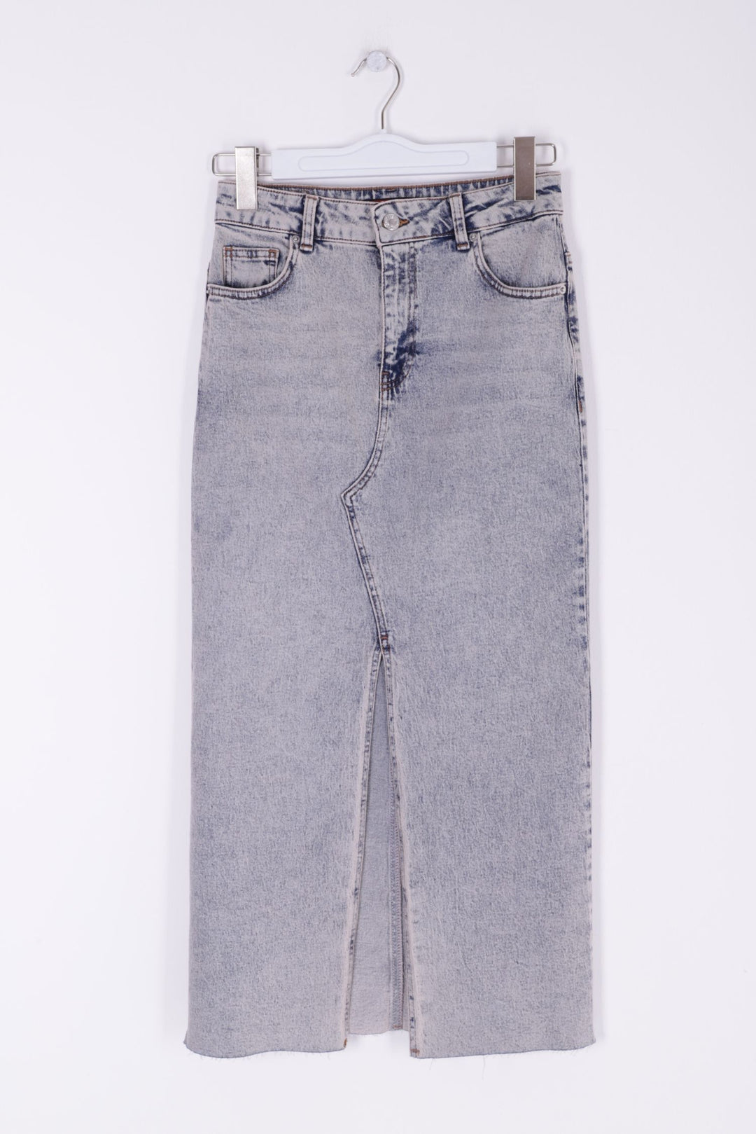 XLJ Fringe Finish Denim Medium Skirt with Front Slit Mixed - Santa María Huatulco