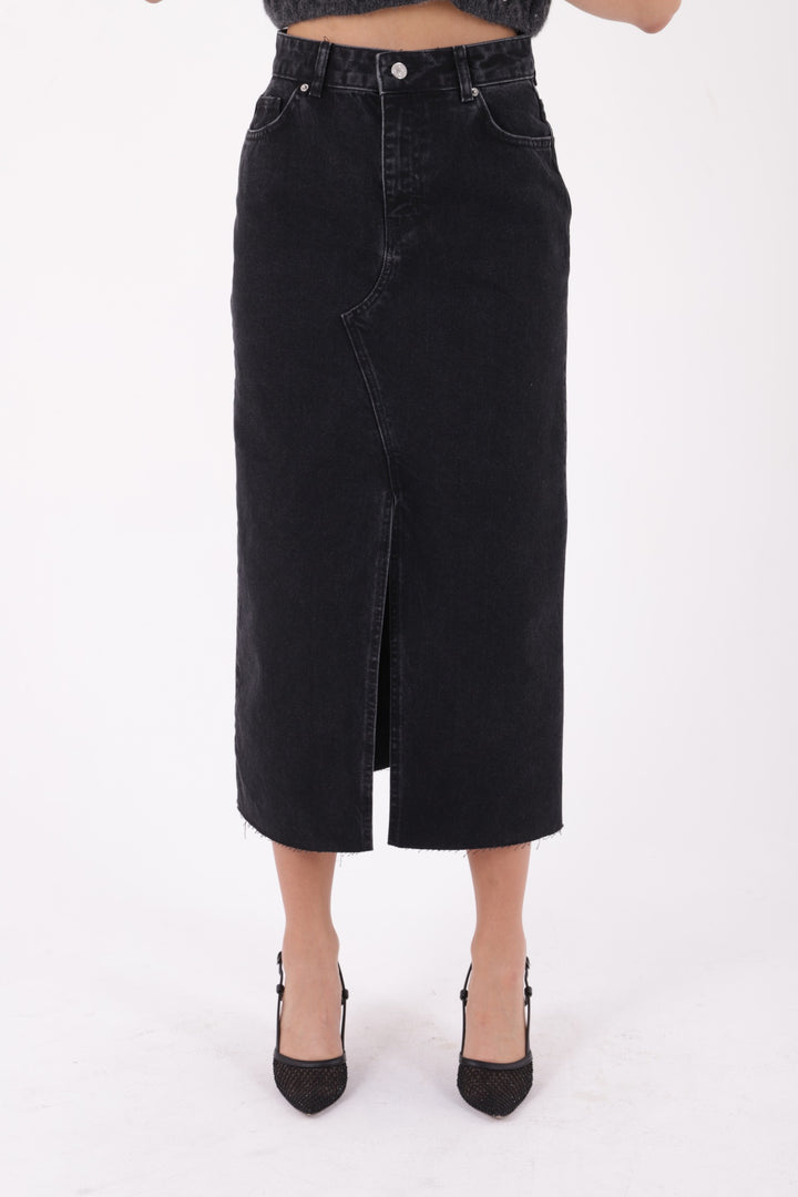 XLJ Fringe Finish Denim Medium Skirt with Front Slit Mixed - Bielefeld