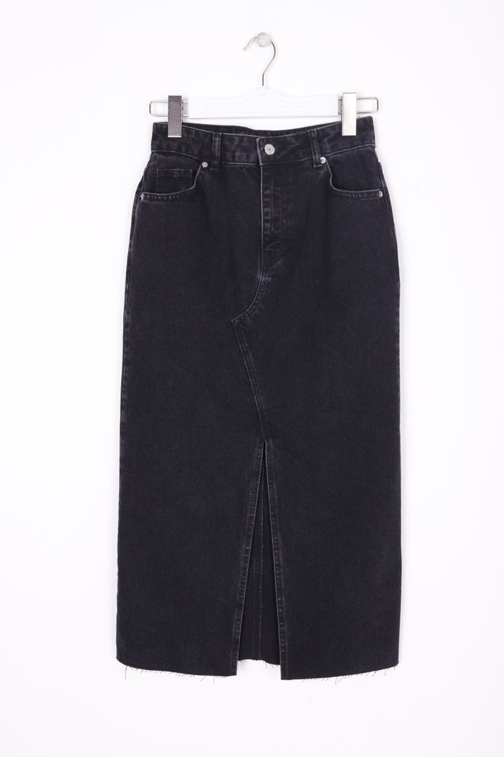 XLJ Fringe Finish Denim Medium Skirt with Front Slit Mixed - Bielefeld