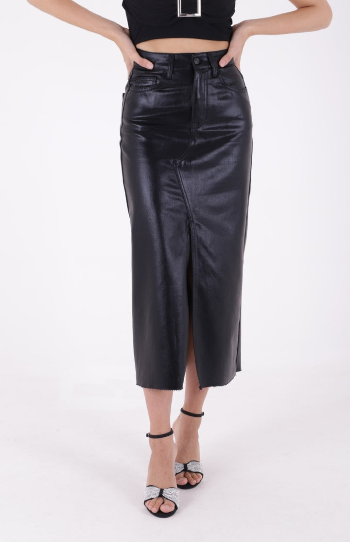 XLJ Fringe Finish Denim Medium Skirt with Front Slit Mixed - Atlanta