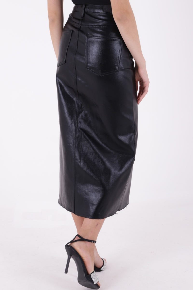 XLJ Fringe Finish Denim Medium Skirt with Front Slit Mixed - Atlanta