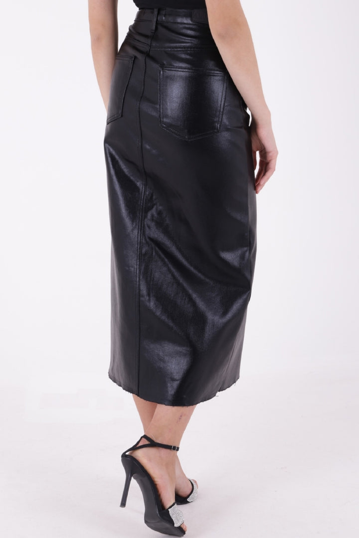 XLJ Fringe Finish Denim Medium Skirt with Front Slit Mixed - Atlanta