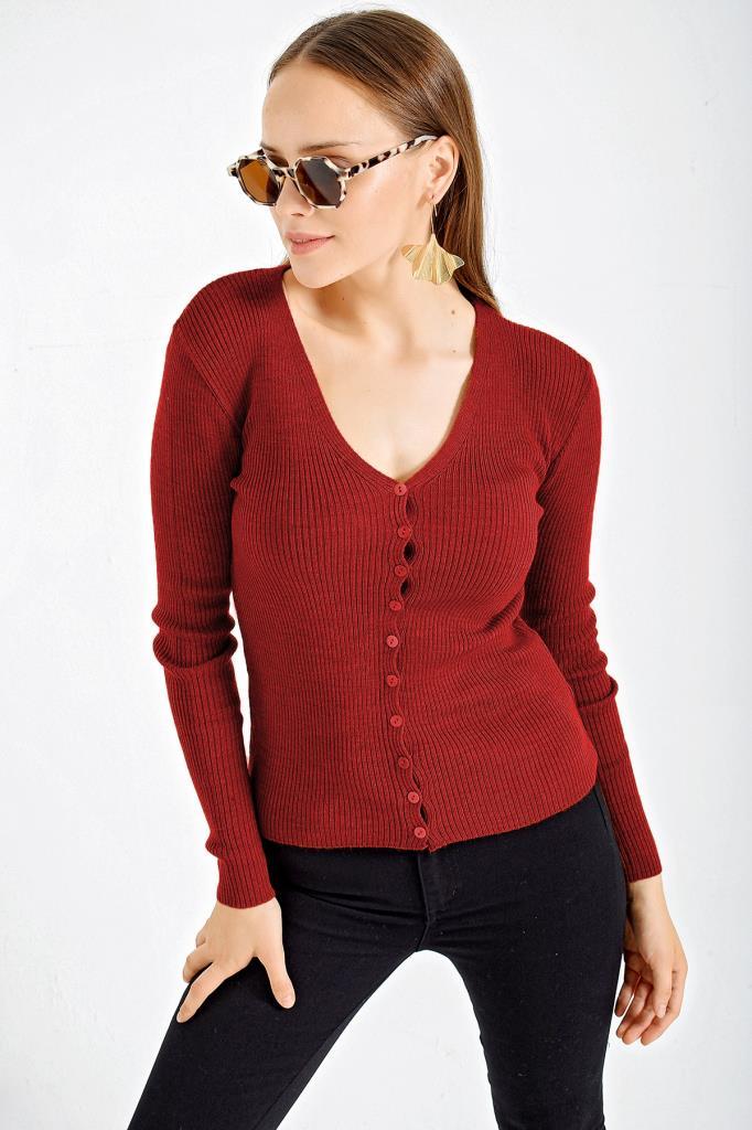 BGD Women Buttoned Cardigan Sweater - Burgundy - South Jordan