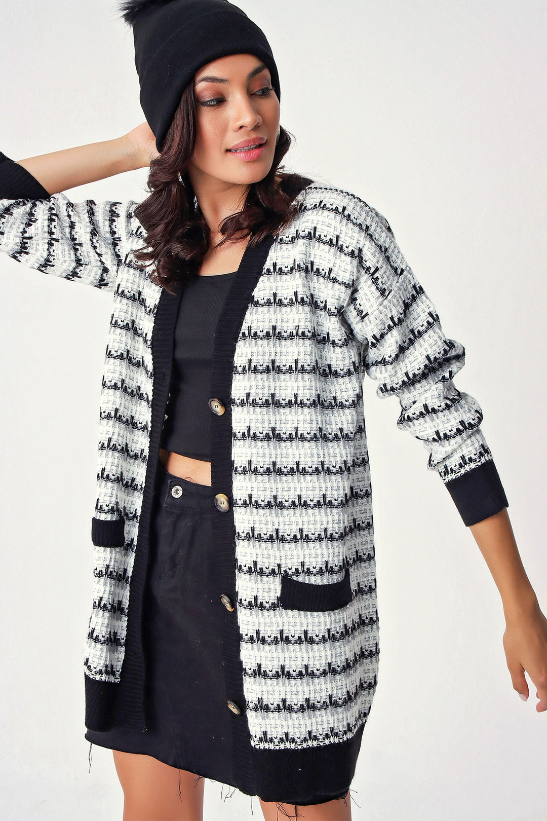 BGD Women Twill-Look Knit Cardigan - White - Rosenberg