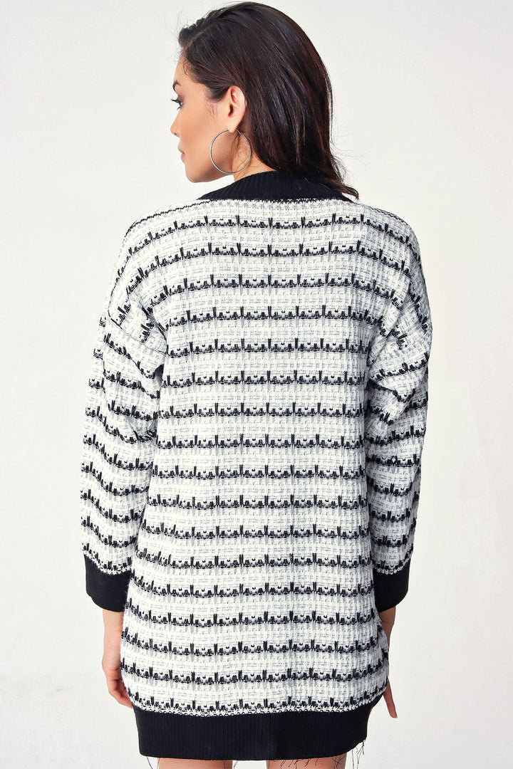 BGD Women Twill-Look Knit Cardigan - White - Rosenberg