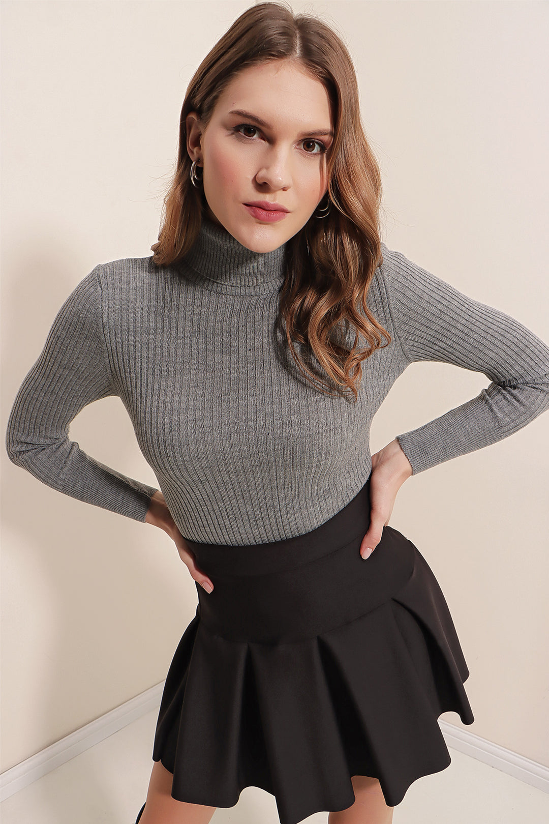 BGD Women Fisherman Collar Sweater - Gray - Helmond