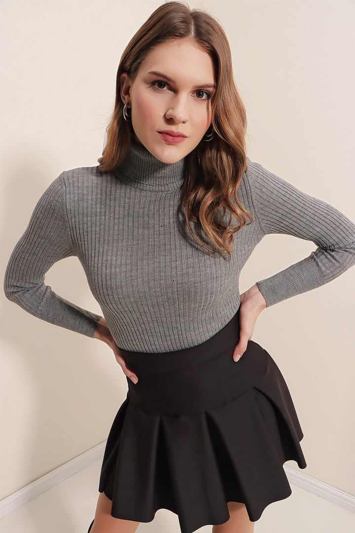 BGD Women Fisherman Collar Sweater - Gray - Helmond