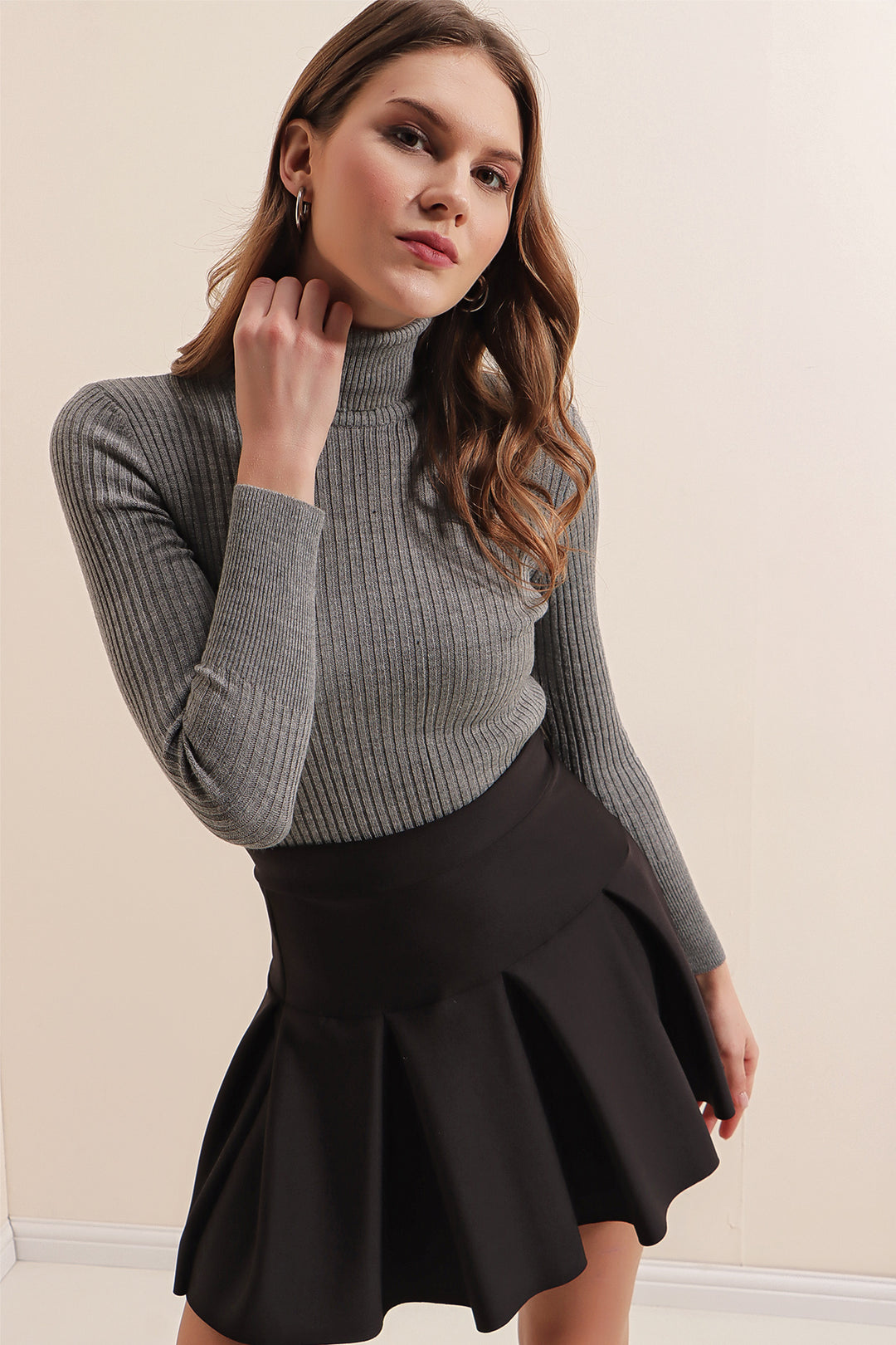 BGD Women Fisherman Collar Sweater - Gray - Helmond