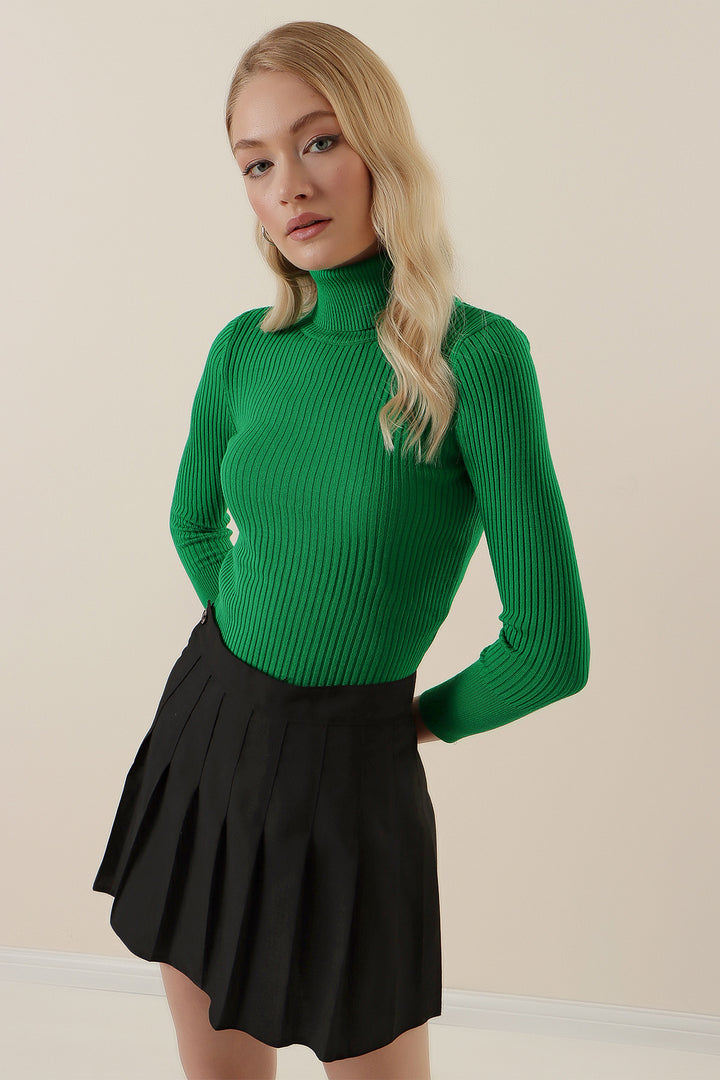 BGD Women Fisherman Collar Sweater - Dark Green - Avondale