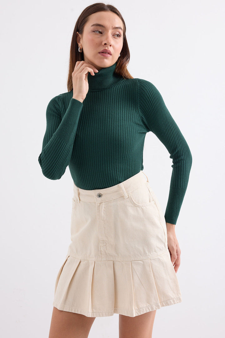BGD Women Fisherman Collar Sweater - Emerald Green - Avondale