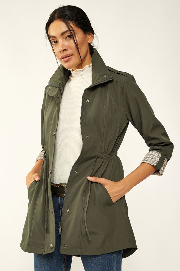 BGD Women Waist Pleated Trench Coat - Khaki - Middletown