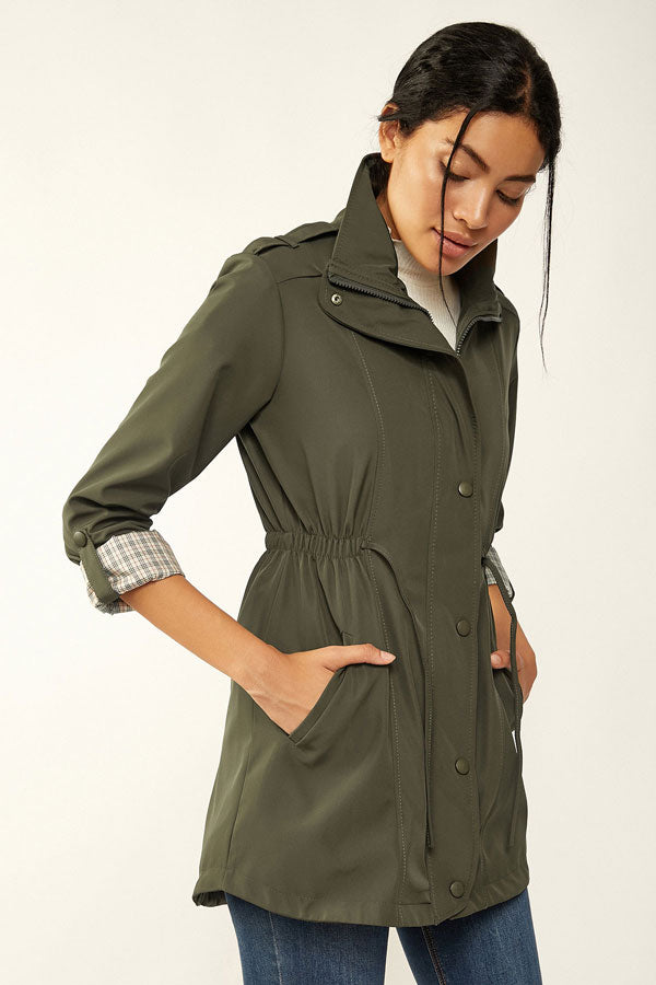 BGD Women Waist Pleated Trench Coat - Khaki - Middletown