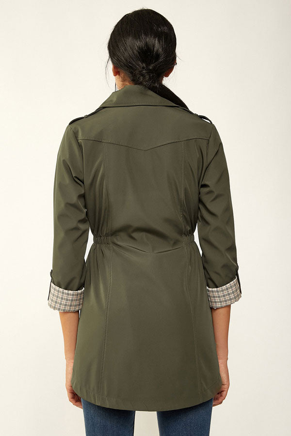 BGD Women Waist Pleated Trench Coat - Khaki - Middletown