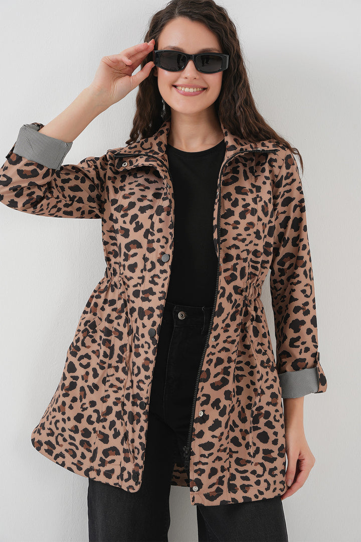 BGD Women Waist Pleated Trench Coat - Dark Brown - Silver Spring