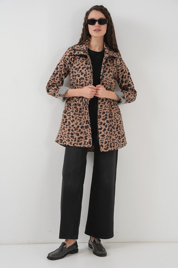 BGD Women Waist Pleated Trench Coat - Dark Brown - Silver Spring