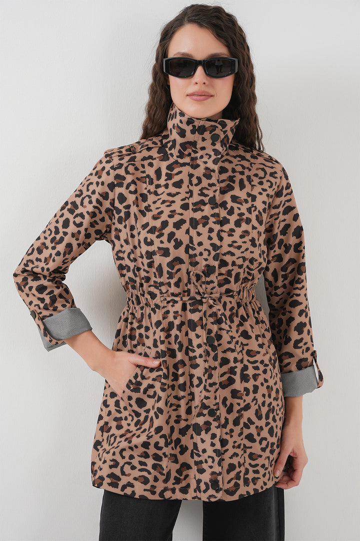 BGD Women Waist Pleated Trench Coat - Dark Brown - Silver Spring