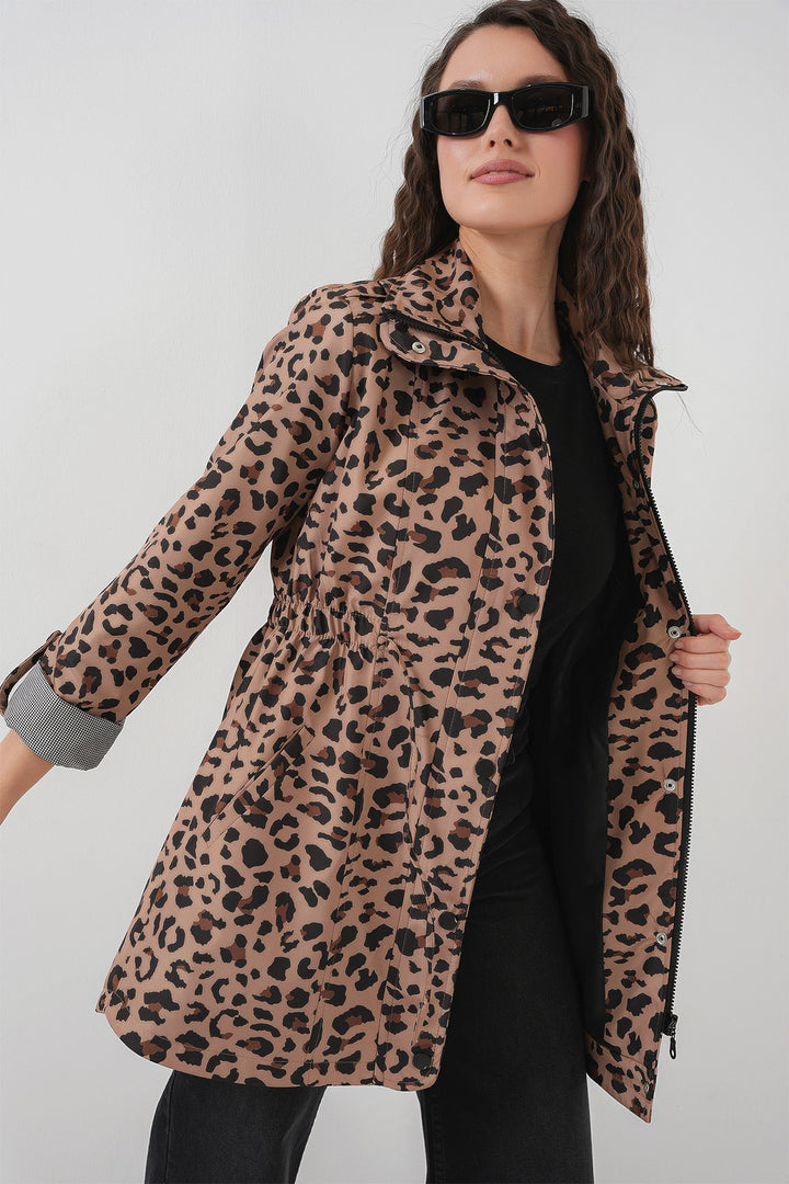 BGD Women Waist Pleated Trench Coat - Dark Brown - Silver Spring
