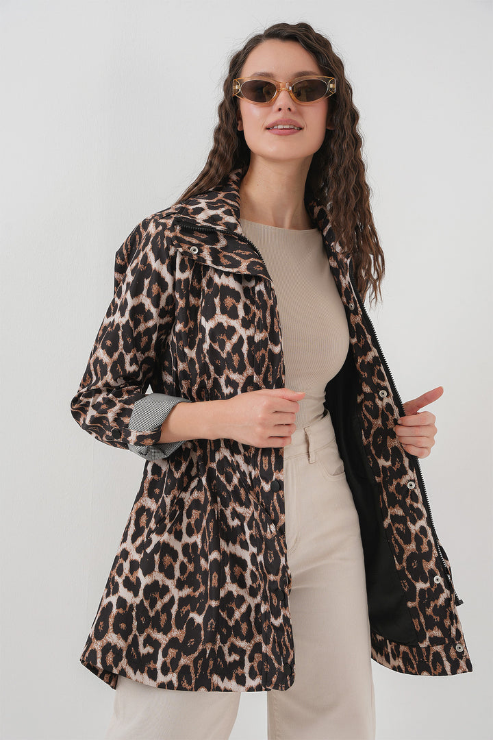 BGD Women Waist Pleated Trench Coat - C. Brown - Indio