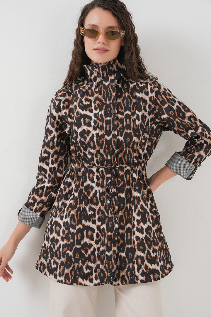 BGD Women Waist Pleated Trench Coat - C. Brown - Indio