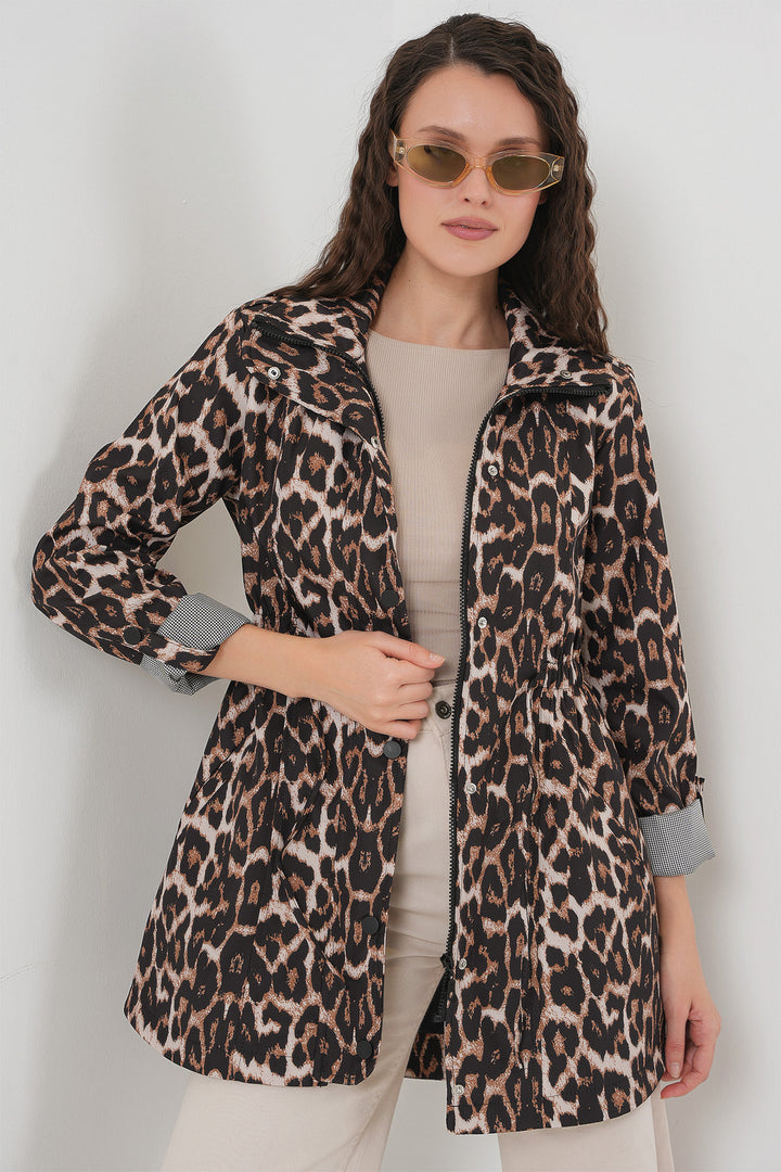BGD Women Waist Pleated Trench Coat - C. Brown - Indio