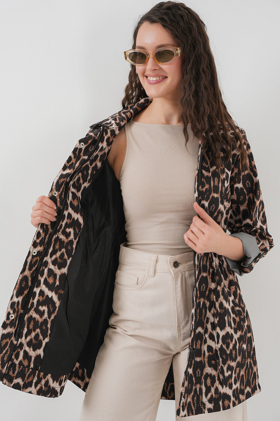 BGD Women Waist Pleated Trench Coat - C. Brown - Indio