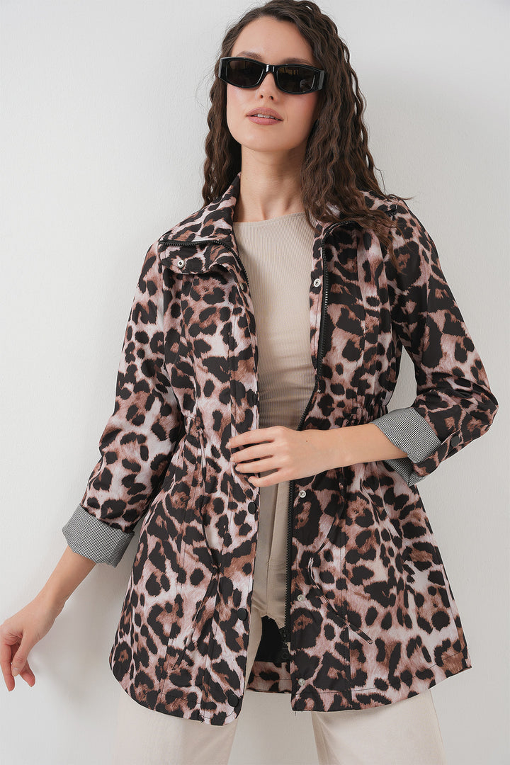 BGD Women Waist Pleated Trench Coat - Dark Brown - Irvine