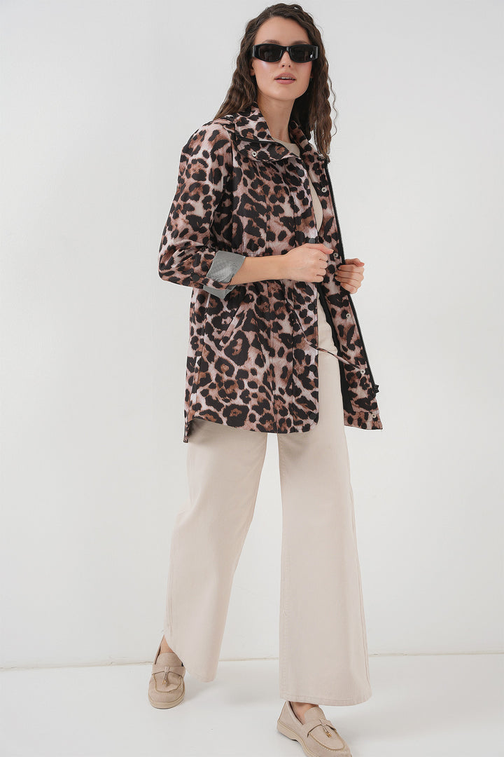 BGD Women Waist Pleated Trench Coat - Dark Brown - Irvine