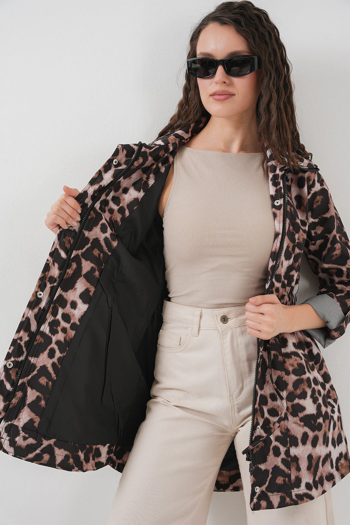 BGD Women Waist Pleated Trench Coat - Dark Brown - Irvine
