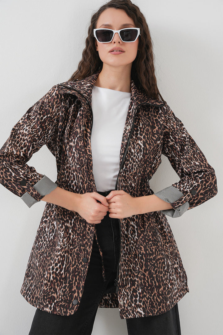 BGD Women Waist Pleated Trench Coat - Espresso - Hellevoetsluis
