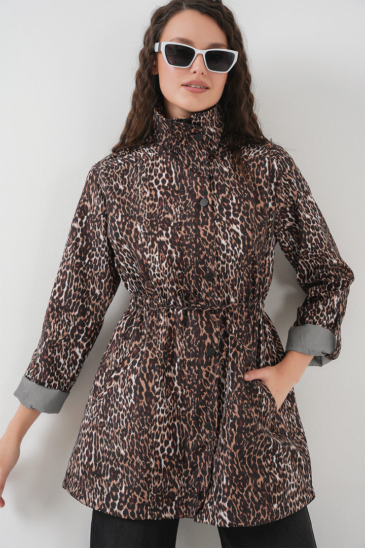 BGD Women Waist Pleated Trench Coat - Espresso - Hellevoetsluis