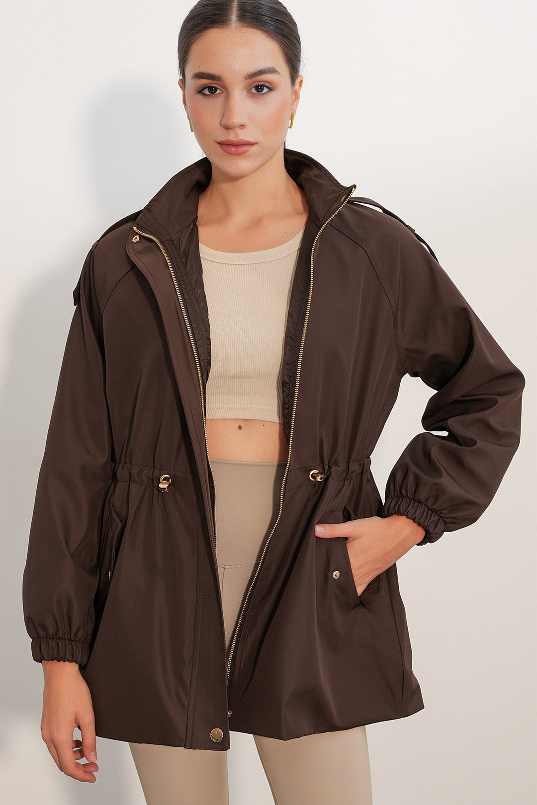 BGD Women Kadın Beli Büzgülü Mont  Kahverengi - 10322 - Tamworth