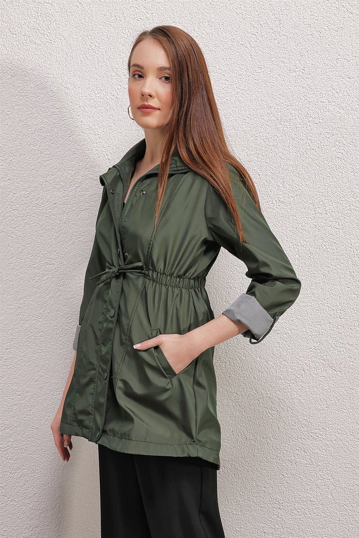 BGD Women Waist Pleated Trench Coat - Emerald Green - South Lyon