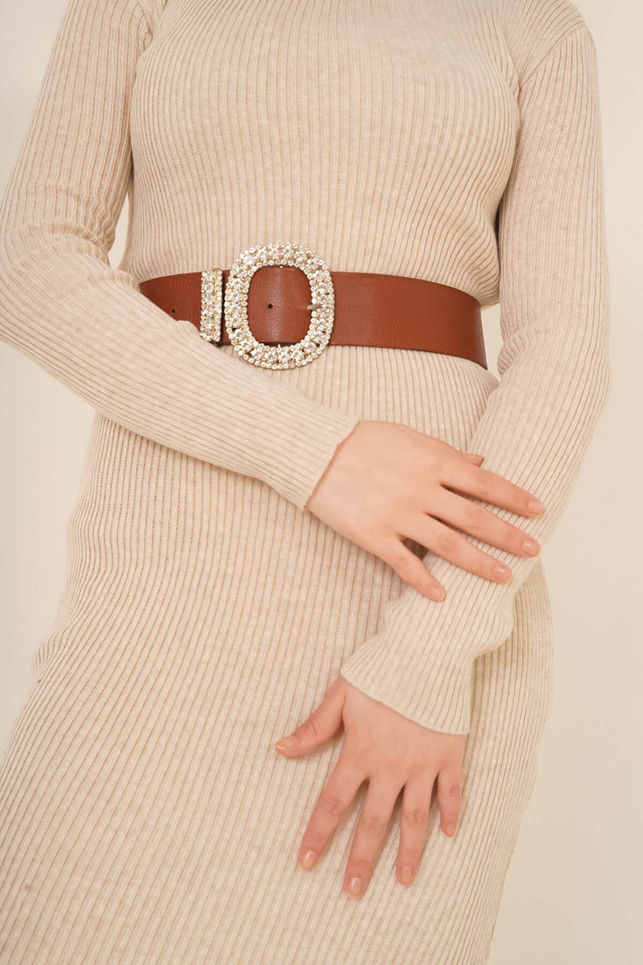 BNG Women Beige Ribbed Long Sweater Dress - Clermont