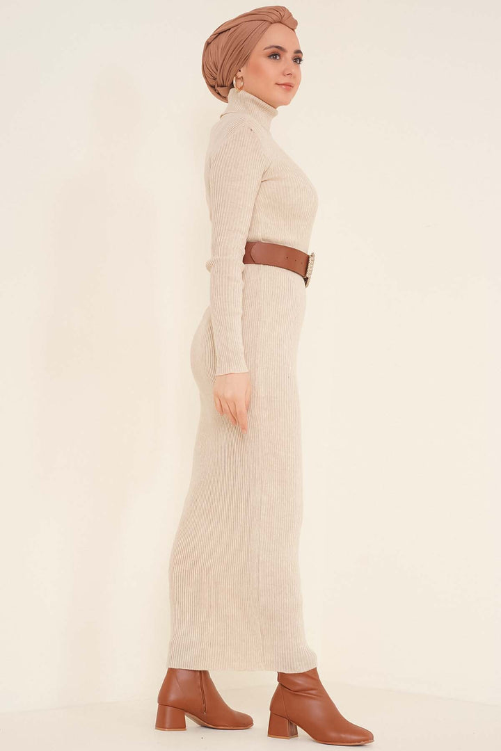 BNG Women Beige Ribbed Long Sweater Dress - Clermont