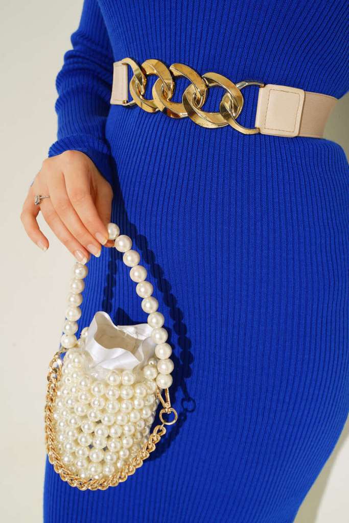 BNG Women Ribbed Long Sweater Dress in Saxe Blue - Clermont