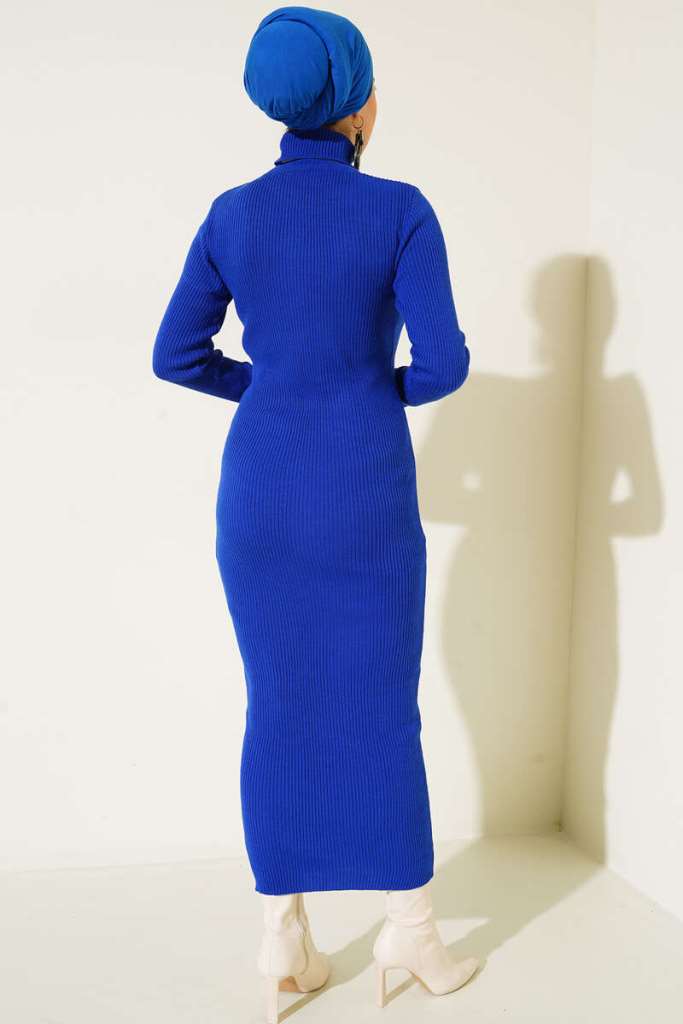BNG Women Ribbed Long Sweater Dress in Saxe Blue - Clermont
