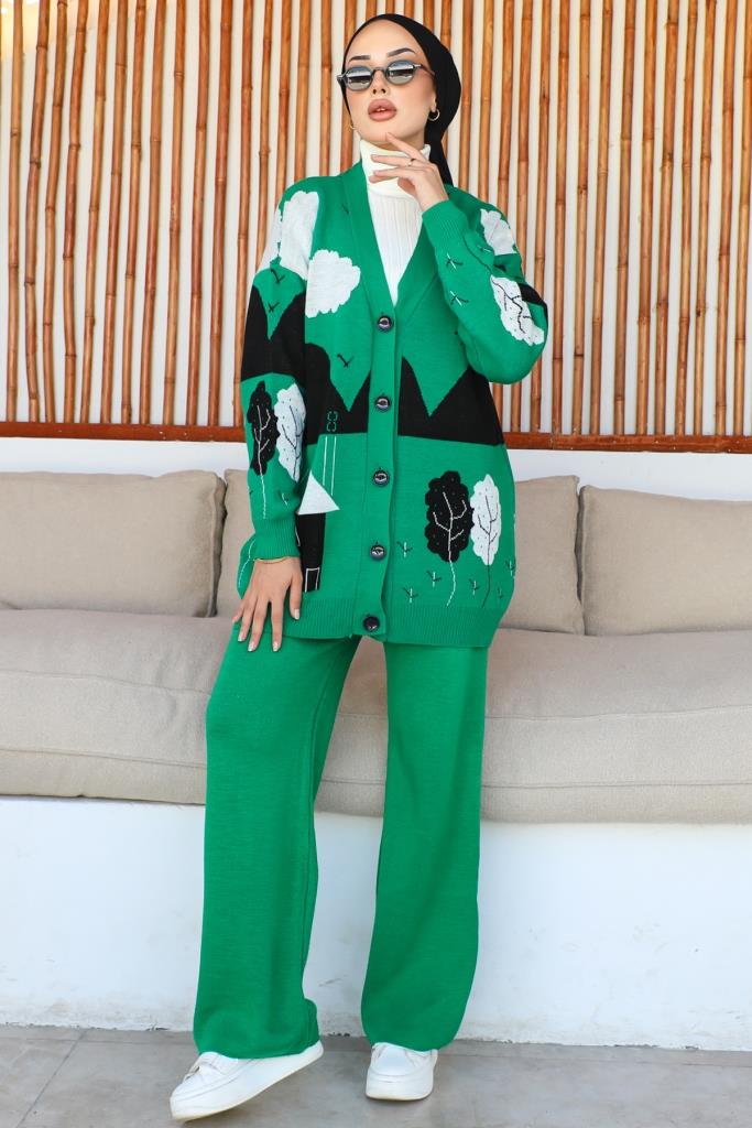 BNG Women Cloud Patterned Knitwear Set Green - Clermont