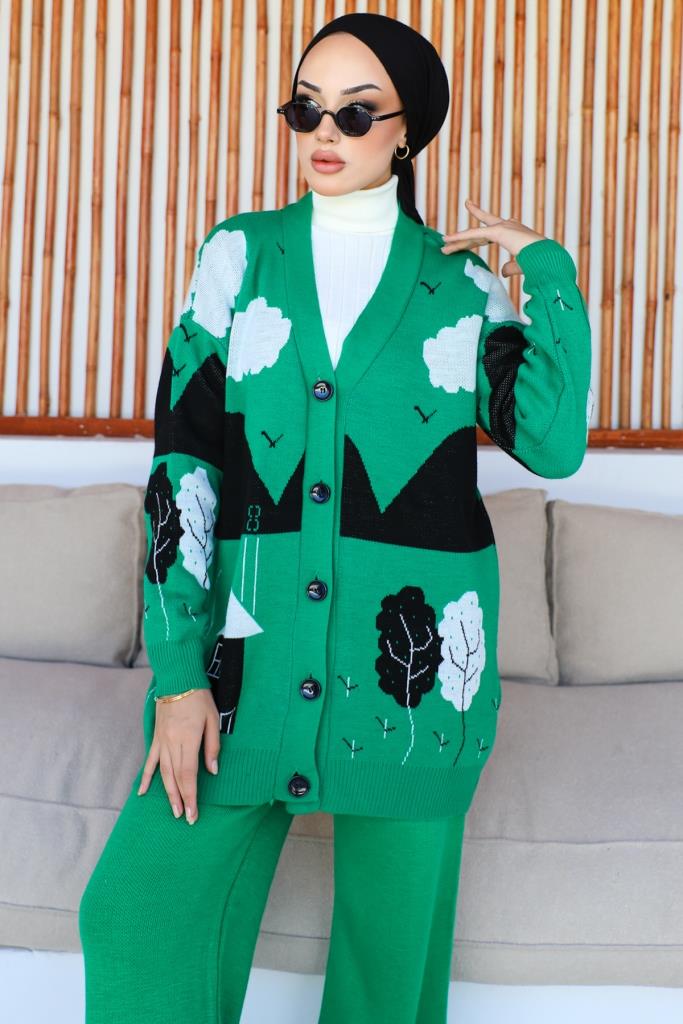 BNG Women Cloud Patterned Knitwear Set Green - Clermont