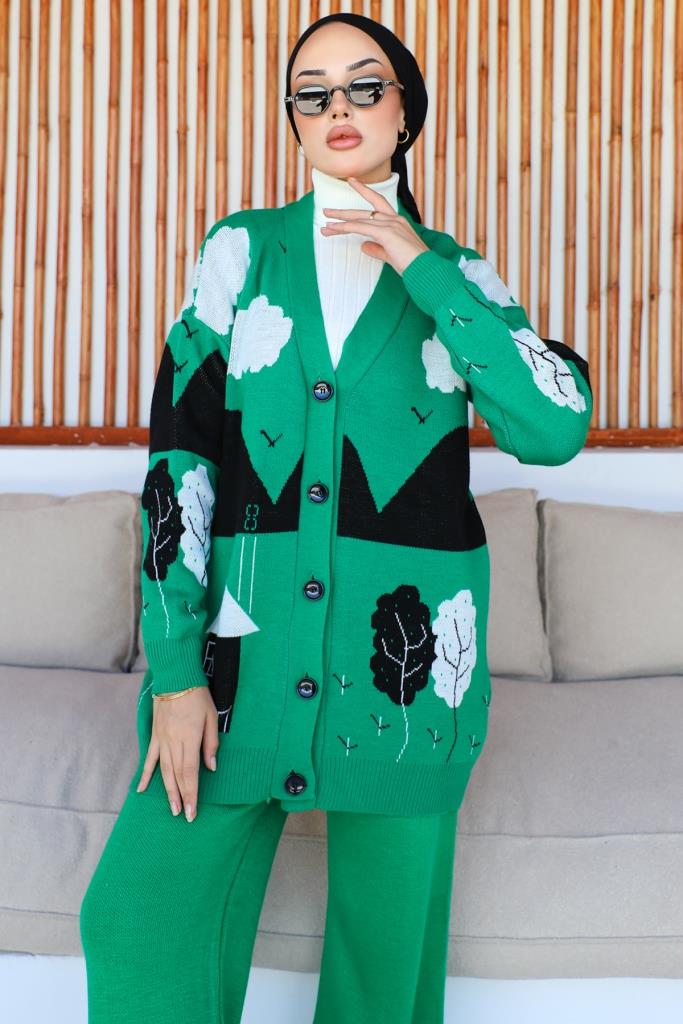 BNG Women Cloud Patterned Knitwear Set Green - Clermont