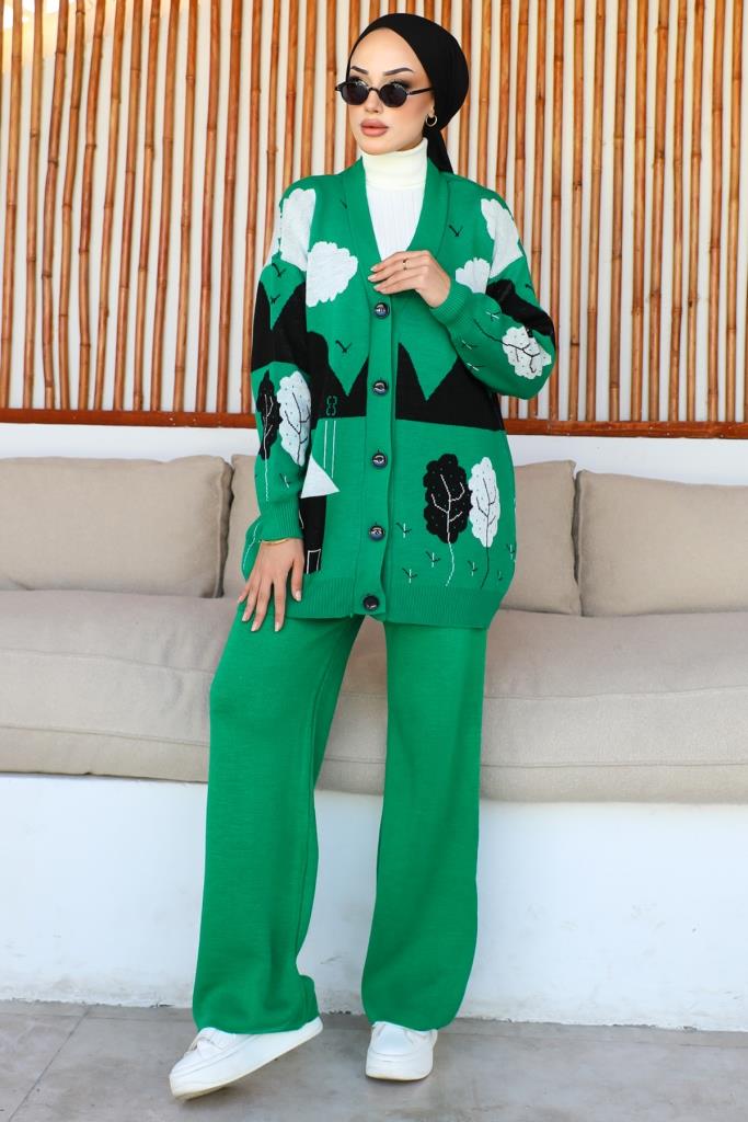 BNG Women Cloud Patterned Knitwear Set Green - Clermont