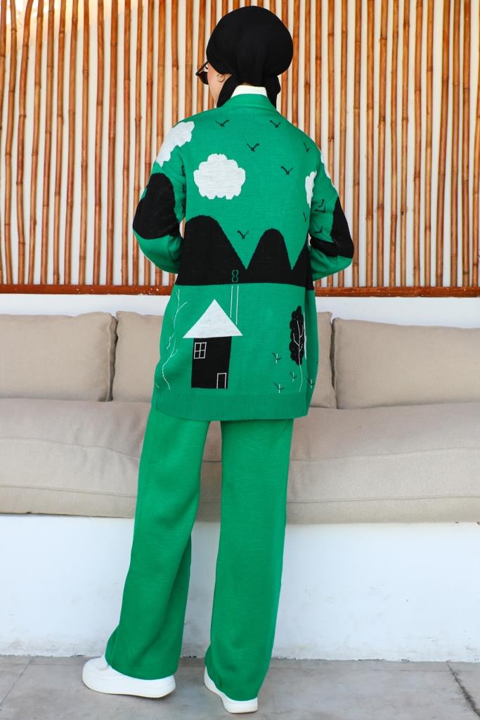 BNG Women Cloud Patterned Knitwear Set Green - Clermont