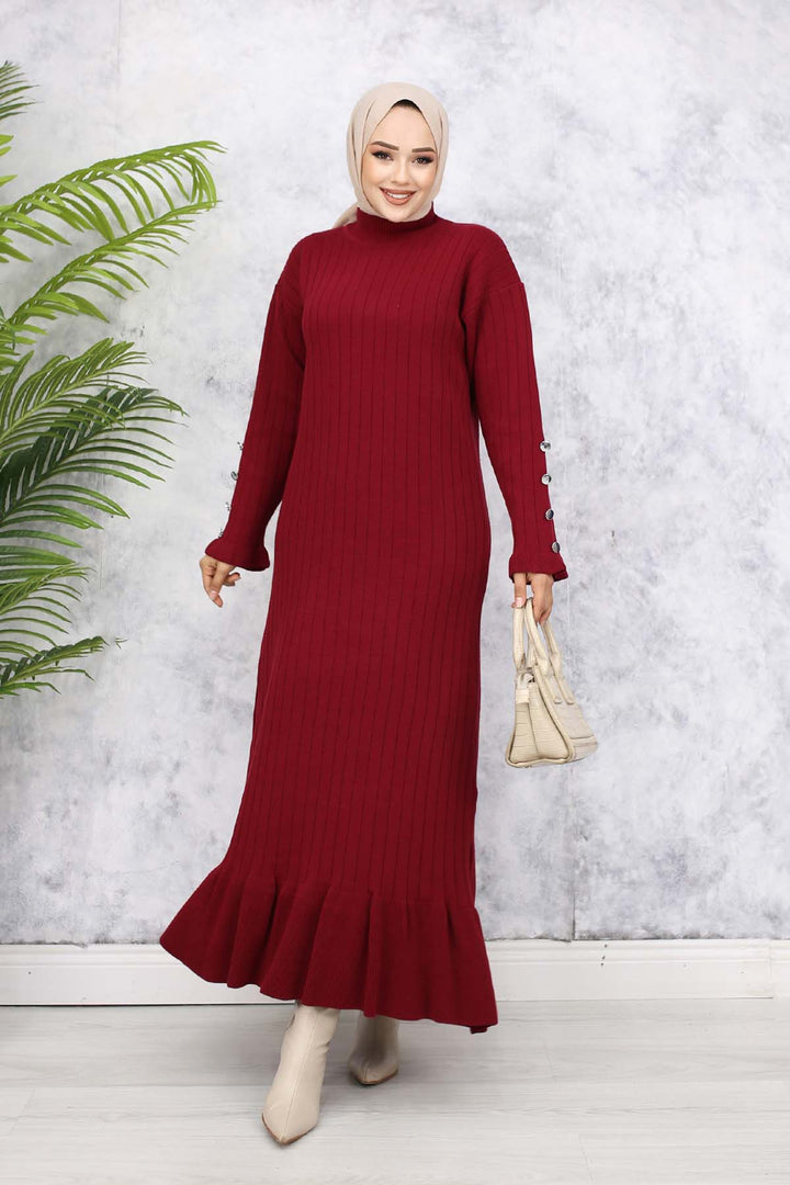 BNG Women Ruffled Knit Dress Burgundy - Wallasey
