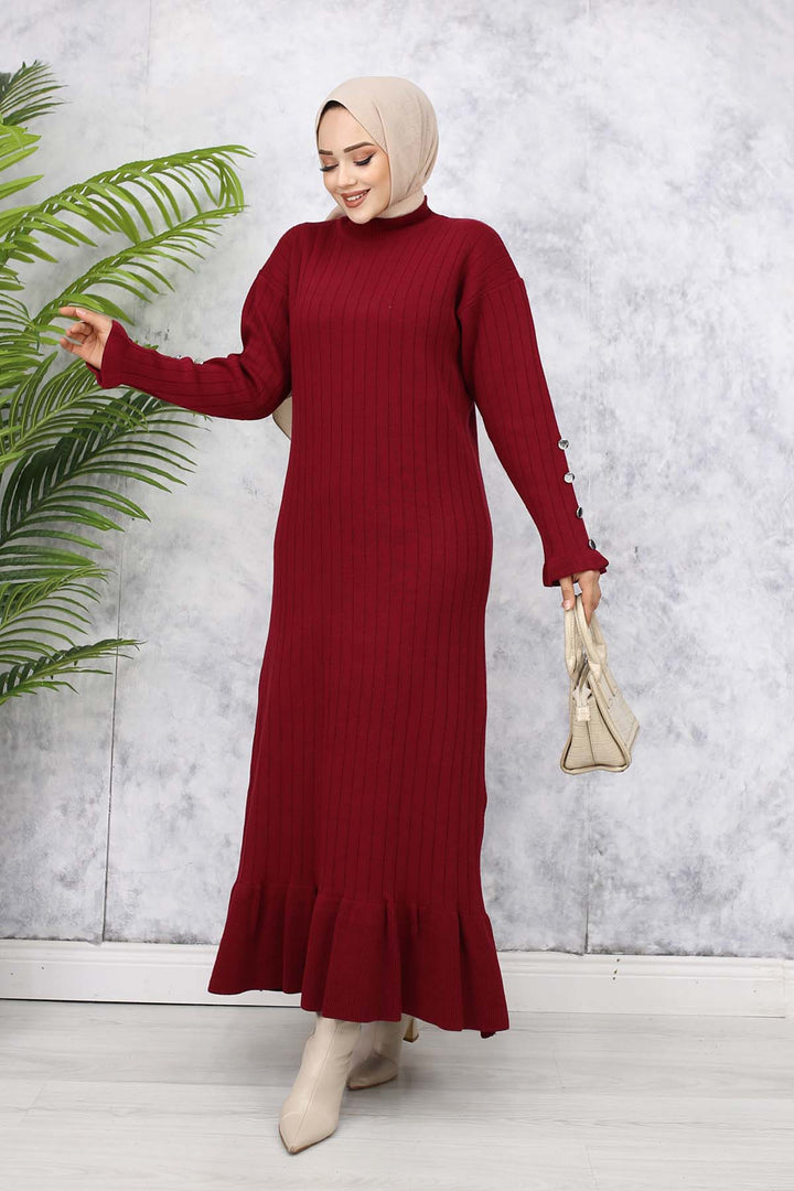 BNG Women Ruffled Knit Dress Burgundy - Wallasey