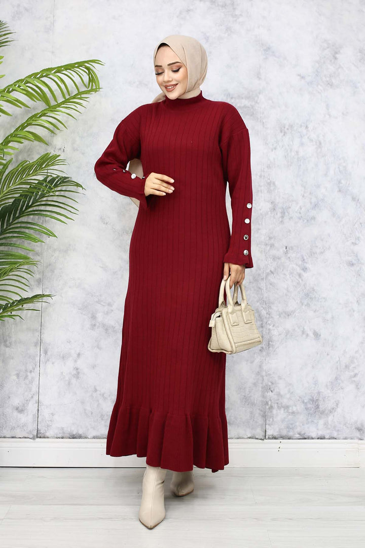 BNG Women Ruffled Knit Dress Burgundy - Wallasey