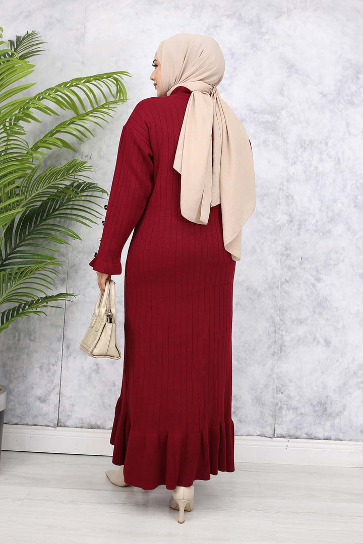 BNG Women Ruffled Knit Dress Burgundy - Wallasey