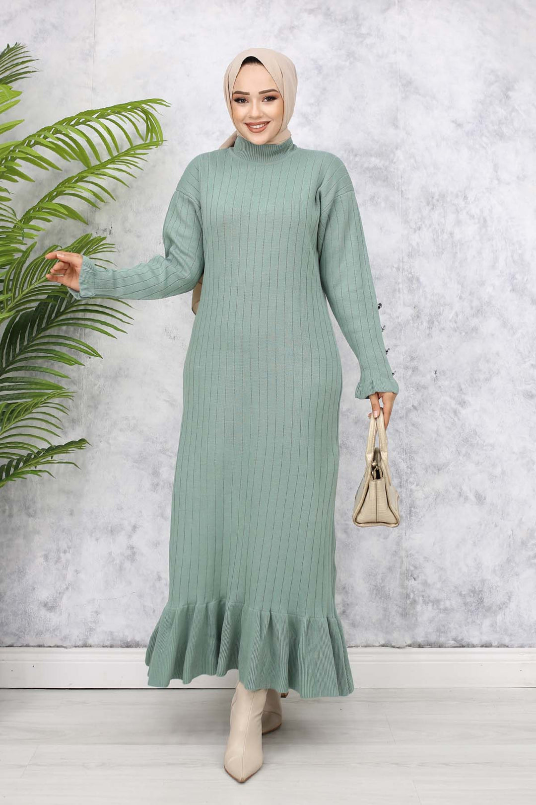 BNG Women Frilly Knit Dress Mint Green 23009 - Miami Beach