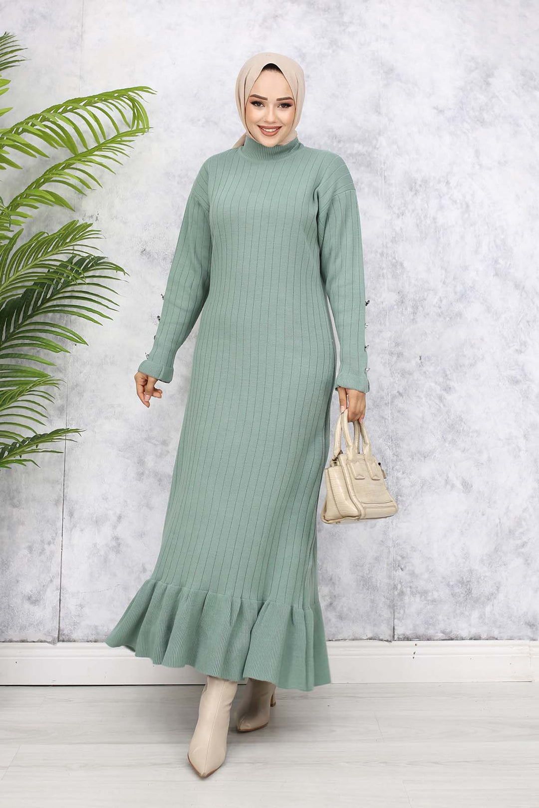 BNG Women Frilly Knit Dress Mint Green 23009 - Bethlehem