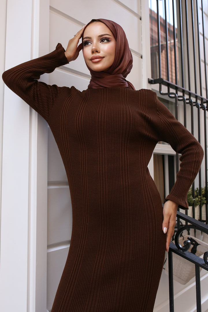 BNG Women Half-necked Wicked Knit Dress Brown - Clermont